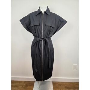 ALC Thea Black Short Sleeve Utility Zip Front Midi Dress Size 4